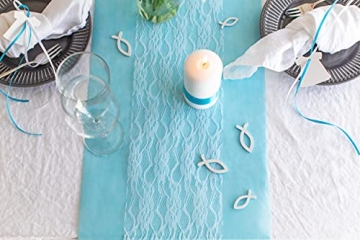 100% Mosel Tischläufer Spitze, in Reinweiß (15 cm x 20 m), zartes Tischband aus Spitze, edle Tischdeko für Hochzeit & Taufe, festliche Dekoration zu besonderen Anlässen - 8