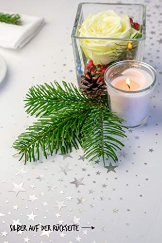 100% Mosel Tischläufer Sterne, in Gold (28 cm x 5 m), Tischband aus Organza, edle Tischdeko für Weihnachten & Adventszeit, festliche Dekoration zu besonderen Anlässen - 4