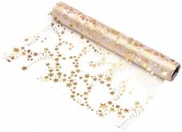 100%Mosel Tischläufer Sterne, in Gold/Metallic (28 cm x 5 m), Tischband aus Organza, edle Tischdeko für Weihnachten & Adventszeit, Festliche Dekoration zu besonderen Anlässen - 1