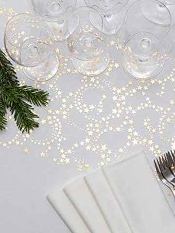100%Mosel Tischläufer Sterne, in Gold/Metallic (28 cm x 5 m), Tischband aus Organza, edle Tischdeko für Weihnachten & Adventszeit, Festliche Dekoration zu besonderen Anlässen - 5