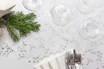 100%Mosel Tischläufer Sterne, in Silber/Metallic (28 cm x 5 m), Tischband aus Organza, edle Tischdeko für Weihnachten & Adventszeit, Festliche Dekoration zu besonderen Anlässen - 4