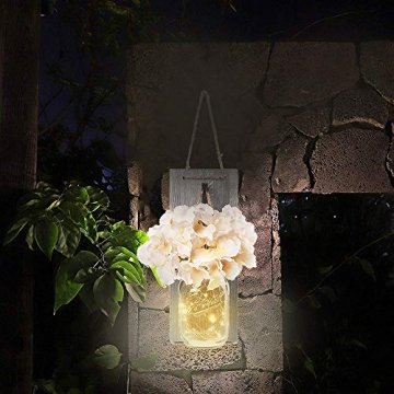 2 Stück Mason Jar LED Lichterketten,Wandleuchten Rustikale Wand Holz-Deko und Künstliche Blumen,Wandkerzenhalter LED Licht für Home Wohnzimmer Dekoration,Schlafzimmer,Glas Weihnachtsdeko (Grau) - 6