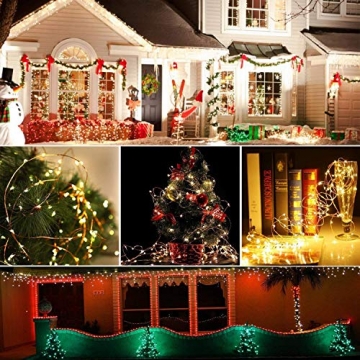 [2 Stück]Solar Lichterkette Außen, 12M 120 LED Lichterketten Aussen, Wasserdicht Kupferdraht Weihnachtsbeleuchtung Lichterkette für Balkon, gartendeko, Bäume, Terrasse, Hochzeiten(Warmweiß) - 4