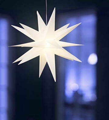 3D Leuchtstern inkl. warm-weißer LED Beleuchtung | für Innen und Außen geeignet | hängend | 7,5 m Zuleitung | ca. 57x44x48 cm (Weiß) - 2