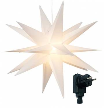 3D Leuchtstern inkl. warm-weißer LED Beleuchtung | für Innen und Außen geeignet | hängend | 7,5 m Zuleitung | ca. 57x44x48 cm (Weiß) - 1