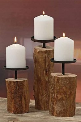 3er-Set Kerzenleuchter Kerzenständer "Tempe" Holz - H14/18,5/23,5cm - 1