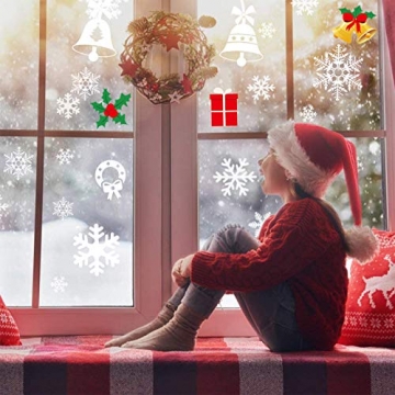 AmzKoi 160 Fensterbilder Selbstklebend, 6 Blätter Schneeflocken Fenstersticker Winter Deko Weihnachtsdeko, Fensterbilder Schneeflocken Wiederverwendbar - 9