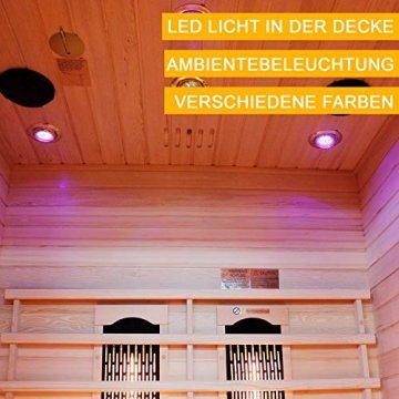 Artsauna Infrarotkabine Oslo – Vollspektrum Infrarotsauna - 2 Personen – LED-Farblicht, digitaler Steuerung – Hemlock-Holz - 4