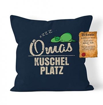 Asher Oma Kuschel Kissen Geschenk - Großvater Geschenk : zzz… Oma Kuschel Platz - Kissen ohne Füllung + Urkunde - Farbe: Navyblau - 1