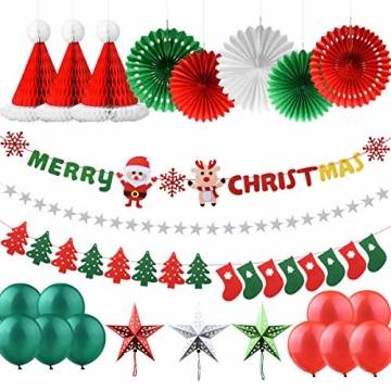 AsperX Weihnachtsdekorationen Set, 25 Pcs X Mas Deko Weihnachtsfeier Banner und Socken Baumfahne Hanging Bunting Filzgirlande, Weihnachtssterne Girlanden Hanging Snowflake Fans Honeycomb Hat - 1