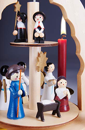 Brubaker 2-stöckige Weihnachtspyramide aus Holz - 30 cm - Krippenszene mit Jesuskind Maria und Josef, Engeln und Sternsingern - 6