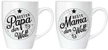 Brubaker Beste Mama & Bester Papa der Welt Tassen Set aus Keramik - 2 Kaffeebecher 300 ml - Kaffeetassen mit Grußkarte und Geschenkpackung - 2