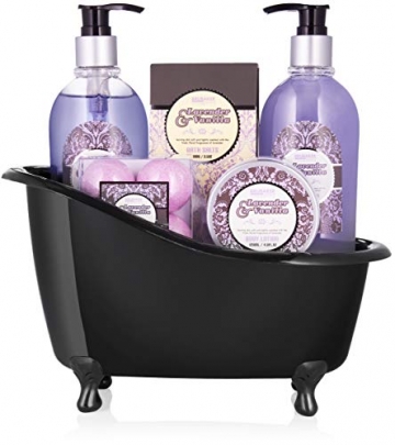 BRUBAKER Cosmetics Bade-Geschenkset Lavendel Vanille mit Deko Badewanne schwarz 9-teilig - 2
