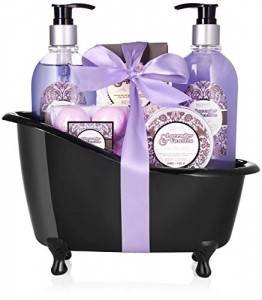 BRUBAKER Cosmetics Bade-Geschenkset Lavendel Vanille mit Deko Badewanne schwarz 9-teilig - 1