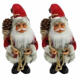 com-four® 2X Weihnachtsmannfigur zum Aufhängen aus Kunststoff, mit Jutesack, Filzmantel und Glöckchen an der Mütze - 1