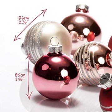 com-four® 36x Christbaumkugel in verschiedenen Größen - Weihnachtskugel für den Weihnachtsbaum - Christbaumschmuck aus Glas (36-teilig - rosa) - 6