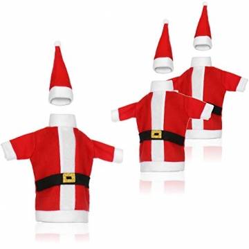 com-four® 3X Weinflaschen-Abdeckung mit Weihnachtsmannmantel und Weihnachtsmütze - Weihnachtstischdekoration - Christmas Flaschenüberzug - 1