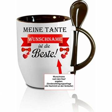 Creativ Deluxe Tasse m. Löffel - Meine Tante (Wunschname) ist die Beste - Kaffeetasse mit Motiv, Bedruckte Tasse mit Sprüchen o. Bildern - auch indiv. Gestaltung - 1