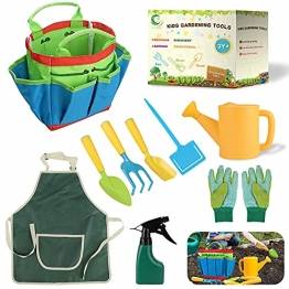Daohexi 9 Gartengeräte für Kinder, Gartengeräte für Kinder im Freien, Werkzeugtasche, pädagogische Gartengeräte für Kinder mit Schürze, Gartenhandschuhe, Sprühflasche, Gartengeschenke für Kinder - 1