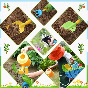 Daohexi 9 Gartengeräte für Kinder, Gartengeräte für Kinder im Freien, Werkzeugtasche, pädagogische Gartengeräte für Kinder mit Schürze, Gartenhandschuhe, Sprühflasche, Gartengeschenke für Kinder - 5