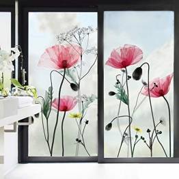 decalmile Wandtattoo Mohnblume Glasdekorfolie Blumen Fensteraufkleber Wohnzimmer Schlafzimmer Badezimmer Wanddeko - 1