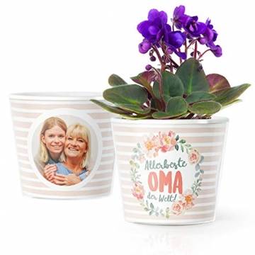 Facepot Allerbeste Oma der Welt - Blumentopf (ø16cm) Geschenke für Oma mit Bilderrahmen für Zwei Fotos (10x15cm) - 1