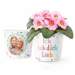 Facepot Ich hab Dich lieb Geschenk - Blumentopf (ø16cm) für Mama, Oma, Uroma oder Tante mit Bilderrahmen für Zwei Fotos (10x15cm) - 1