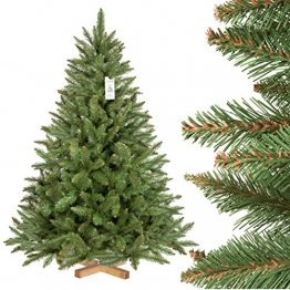 FairyTrees künstlicher Weihnachtsbaum FICHTE Natur, grüner Stamm, Material PVC, inkl. Holzständer, 150cm, FT01-150 - 1