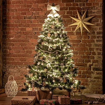 FairyTrees künstlicher Weihnachtsbaum Kiefer, Natur-Weiss beschneit, Material PVC, echte Tannenzapfen, inkl. Holzständer, 120cm, FT04-120 - 3