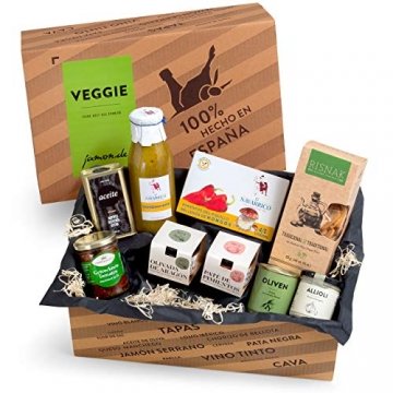 Feinkost-Präsentkorb Veggie-Box Spanien | Ideale Geschenkidee für Freunde der vegetarischen Küche & Vegetarier | Exquisite Auswahl an Tapas-Klassikern geschenkfertig in Geschenk-Box - 1