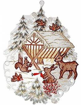 Fensterbild Plauener Spitze 20x30 cm + Saugnapf Weihnachten Advent Winter Futterkrippe REH Hase Spitzenbild Winter Advent - 1