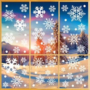Fensterbilder Weihnachten, 228 Schneeflocken Fenstersticker, Weihnachtsdeko Fenster,Fensteraufkleber PVC Fensterdeko Selbstklebend, für Türen Schaufenster Vitrinen Glasfronten Deko - 1