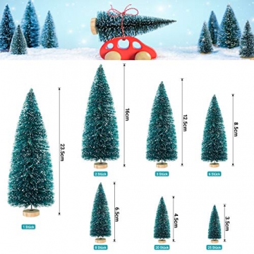 FHzytg 65 Stück Mini Weihnachtsbaum, 7 Größe Mini Tannenbaum Künstlich Kleiner Weihnachtsbaum Künstlich Klein, Mini Christbaum Tannenbaum Klein mit Ständer für Tischdeko - 3