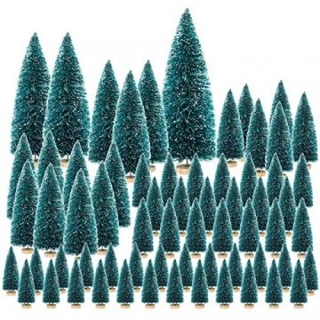 FHzytg 65 Stück Mini Weihnachtsbaum, 7 Größe Mini Tannenbaum Künstlich Kleiner Weihnachtsbaum Künstlich Klein, Mini Christbaum Tannenbaum Klein mit Ständer für Tischdeko - 1