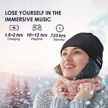 Geschenke für Männer Frauen Bluetooth Mütze - Personalisierte Geschenke Weihnachten Unisex Winter Strickmütze mit Kopfhörern Bluetooth 5.0, Bluetooth Mütze für Winter Outdoor-Sport, Skifahren, Laufen - 4