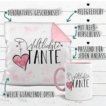 Geschenkset für die Weltbeste Tante - Tasse und Kissen - Altrosa/Verwandte/Geschenk-Idee/Liebling/Familie - 3