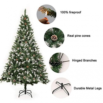 GIGALUMI 1.2M künstlicher Weihnachtsbaum mit Schnee und echten Tannenzapfen feuerfester Tannenbaum, inkl. Christbaum Ständer - 2