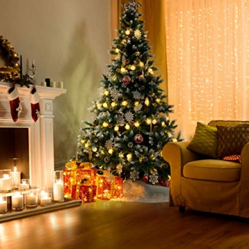 GIGALUMI 1.2M künstlicher Weihnachtsbaum mit Schnee und echten Tannenzapfen feuerfester Tannenbaum, inkl. Christbaum Ständer - 7