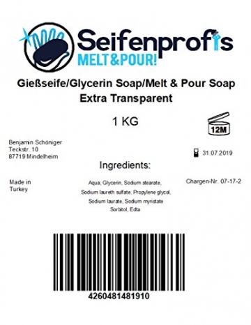 Glycerinseife Rohseife Seifenbasis - Transparent/Weiß (SLS-Frei) (1kg Weiß 1kg Transparent) - 6