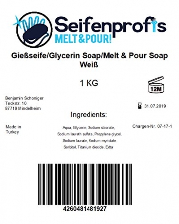 Glycerinseife Rohseife Seifenbasis - Transparent/Weiß (SLS-Frei) (1kg Weiß 1kg Transparent) - 7