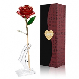 Gomyhom Rose, 24k Gold Rose Handgefertigt Konservierte Rose - mit Geschenkbox für Frau Freundin Oma/Valentinstag/Muttertag/Geburtstag/Hochzeitstag/Weihnachten/Jahrestag/Künstliche Rose (A-Rot) - 1