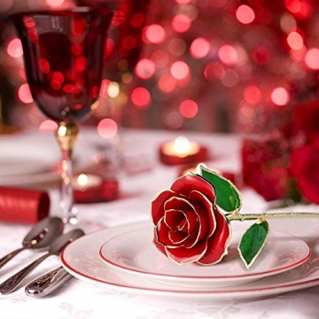 Gomyhom Rose, 24k Gold Rose Handgefertigt Konservierte Rose - mit Geschenkbox für Frau Freundin Oma/Valentinstag/Muttertag/Geburtstag/Hochzeitstag/Weihnachten/Jahrestag/Künstliche Rose (A-Rot) - 6