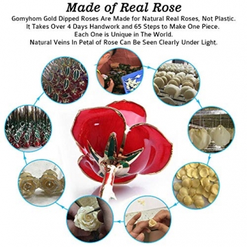 Gomyhom Rose, 24k Gold Rose Handgefertigt Konservierte Rose - mit Geschenkbox für Frau Freundin Oma/Valentinstag/Muttertag/Geburtstag/Hochzeitstag/Weihnachten/Jahrestag/Künstliche Rose (A-Rot) - 7
