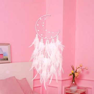 Hongyans Traumfänger mit LED Licht Handgefertigt Dreamcatcher mit Federn Böhmen Dekoration für Schlafzimmer Hochzeit Wandbehang Ornament Mädchen Kinder Geschenk (Rosa) - 5