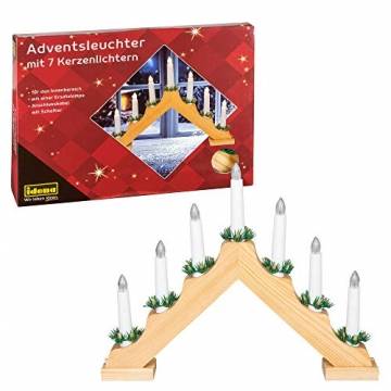 Idena 8582068 - Adventsleuchter aus naturfarbenem Holz mit 7 warmweißen Kerzenlichtern, mit Ersatzlampe, Anschlusskabel mit Schalter, ca. 40 x 30 cm groß, Dekoration für Weihnachten, Advent - 1