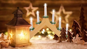 Idena 8582068 - Adventsleuchter aus naturfarbenem Holz mit 7 warmweißen Kerzenlichtern, mit Ersatzlampe, Anschlusskabel mit Schalter, ca. 40 x 30 cm groß, Dekoration für Weihnachten, Advent - 5