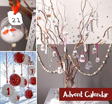 ilauke 20 Stück Christbaumkugeln Weihnachtskugeln Acrylkugeln Transparent Set mit Federn- Perlenfaden- Schneeflocken für Saisonal Deko, Hochzeit, Bemahlung, Weihnachtsbaumschmuck, Party (80mm) - 5