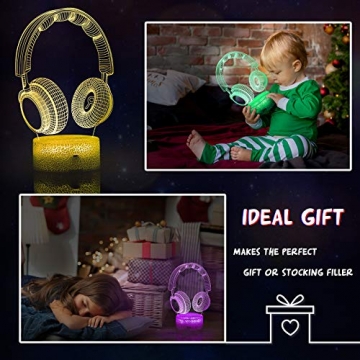 JQGO Kopfhörer Geschenk Nachtlicht Lampe, 3D LED Licht Nachtlicht Optische Täuschung Lampe, 16 Farben ändern mit Fernbedienung und Touch Control, Geburtstags und Weihnachtsgeschenke für Kinder - 3