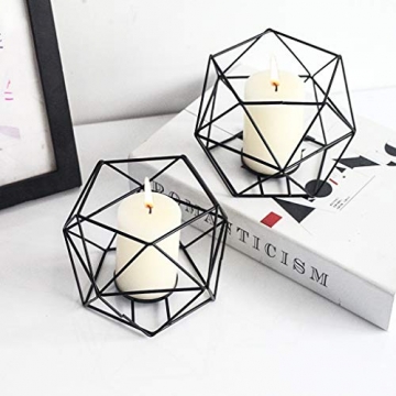 JUNGEN 2er Set 3D Geometrisch Kerzenständer Kerzenhalter Metall Vintage Kerzenständer Teelichthalter Deko Tischdeko für Hochzeit Weihnachten Wohnzimmer, 13 × 10 cm(Schwarz) - 4