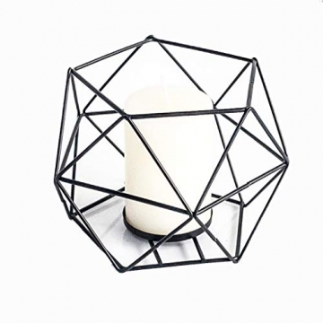 JUNGEN 2er Set 3D Geometrisch Kerzenständer Kerzenhalter Metall Vintage Kerzenständer Teelichthalter Deko Tischdeko für Hochzeit Weihnachten Wohnzimmer, 13 × 10 cm(Schwarz) - 5